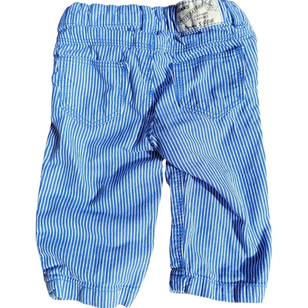 Petit Bateau Outfit Set Red Polo Blue Striped Pants 3M‎ Nautical Baby Boy 2pc
